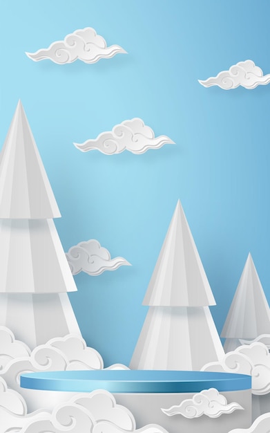 Podium de vente d'hiver 3D pour illustration de bannière sur motif festif avec concept de flocons de neige sur fond de couleur.