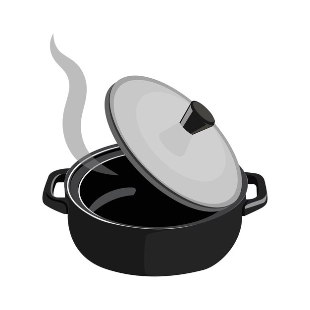 Vecteur poêle à frire noire sur fond blancoeuf dans une casserole sur un fond blanccuisson avec dans une casserole