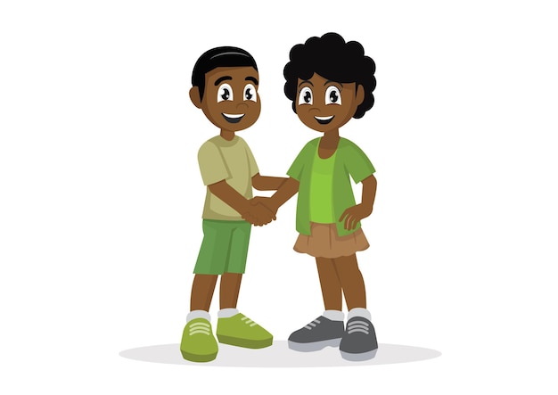 Poignée de main d'enfant africain heureux mignon avec un ami