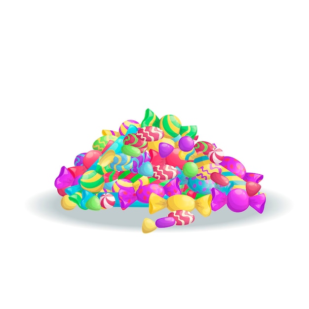 Une poignée de sucettes et de bonbons de différentes formes dans des emballages colorés le concept de sucré