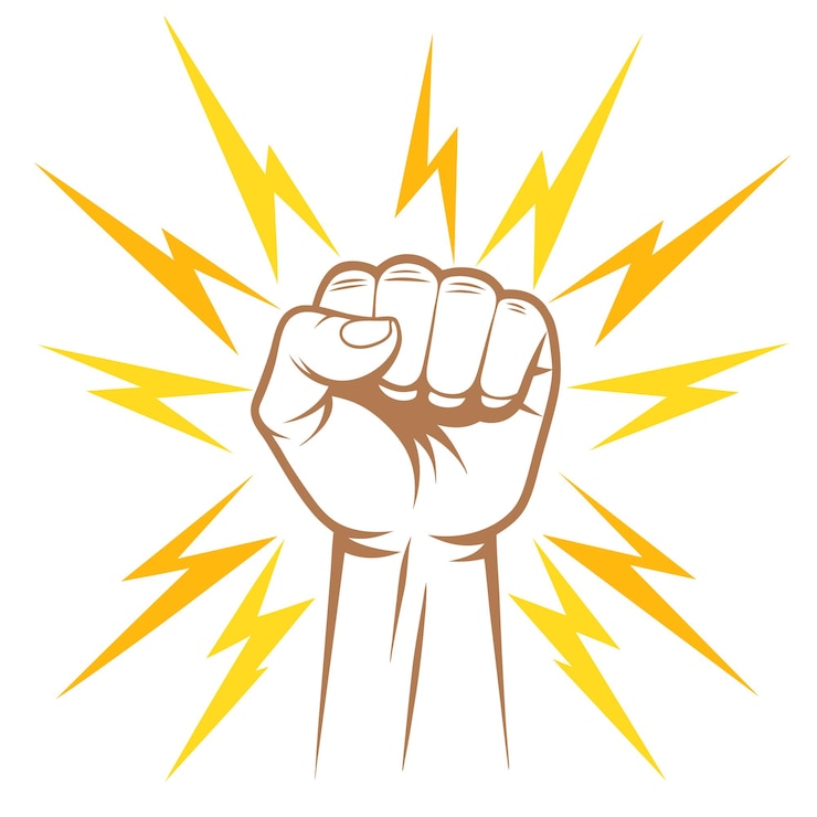Vecteur poing de protestation avec la foudre les gens protestent poing serré le logo du gymnase