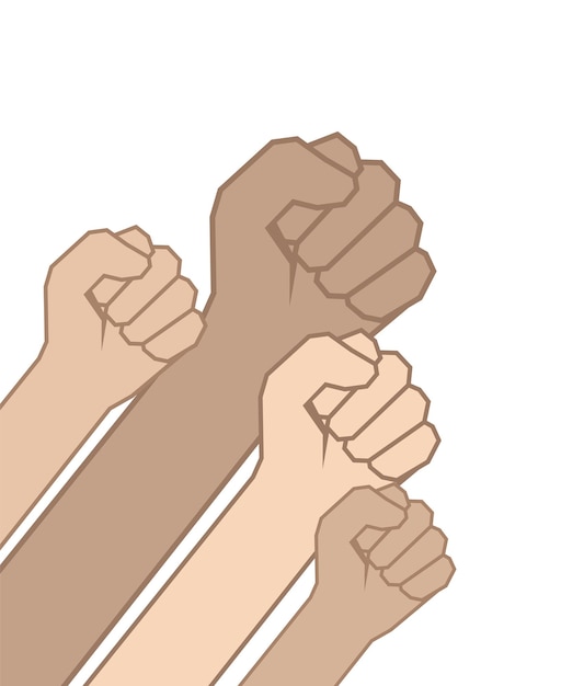 Vecteur poings mains. concept d'unité, révolution, combat, protestation.