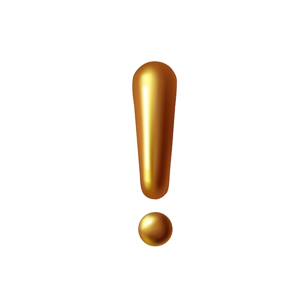 Point D'exclamation Ballon Feuille D'or Réaliste 3d Illustration Sur Fond Blanc