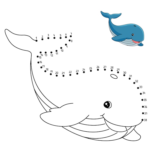Vecteur point à point baleine isolé coloriage page pour enfants
