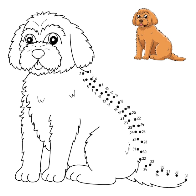 Point à Point Goldendoodle Chien Coloriage Isolé