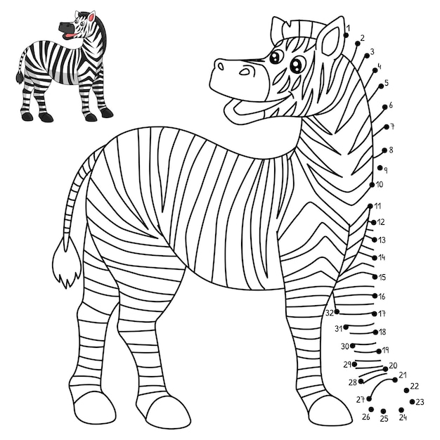 Point à Point Zebra Isolé Coloriage Pour Les Enfants