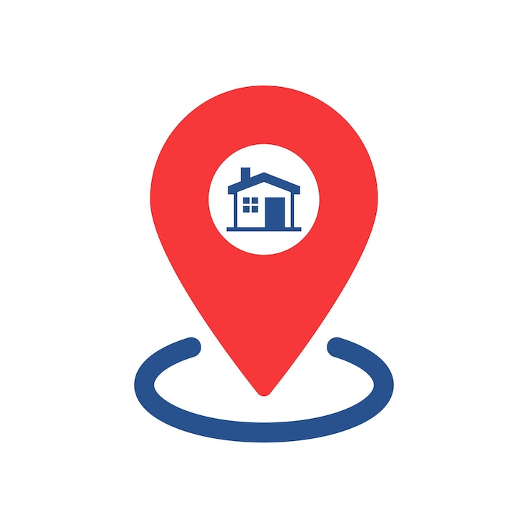 Vecteur point rouge comme maison emplacement place icône plat tendance moderne géolocal logo conception graphique élément web isolé sur blanc concept de signe de point de contrôle abstrait pour guide de la ville ou point préféré