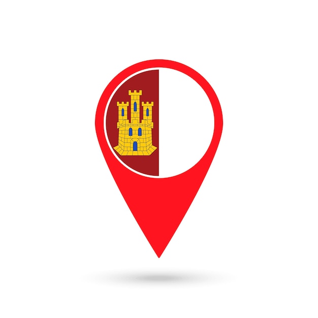 Pointeur de carte avec CastillaLa Mancha drapeau communauté autonome d'Espagne Illustration vectorielle