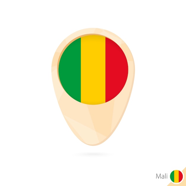 Vecteur pointeur de carte avec drapeau du mali icône de carte abstraite orange