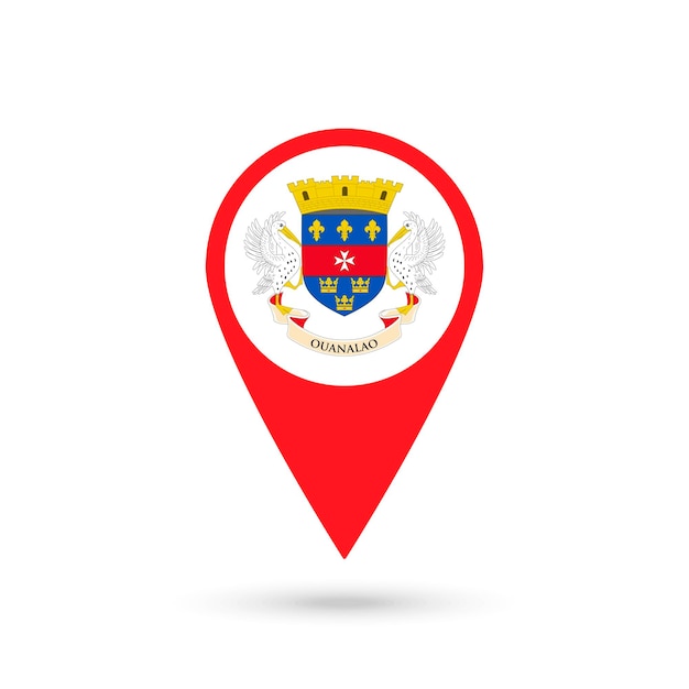 Pointeur de carte avec le pays Saint Barthelemy Saint Barthelemy flag Vector illustration
