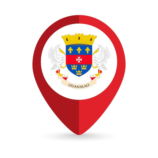 Pointeur de carte avec le pays Saint Barthelemy Saint Barthelemy flag Vector illustration