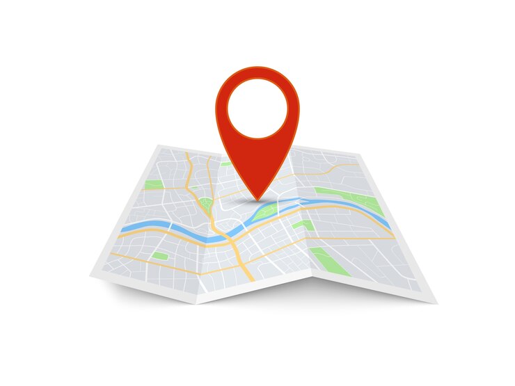 Vecteur pointeur de direction rouge sur la carte de la ville pliée