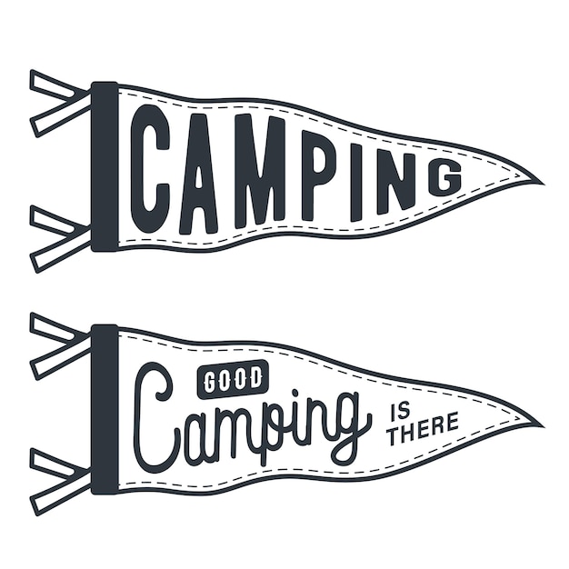 Pointeur De Drapeau Silhouette Monochrome Avec L'inscription Camping