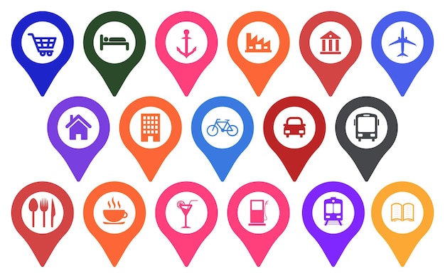 Pointeurs De Carte De L'emplacement Placeholder Avec Des Icônes Colorées