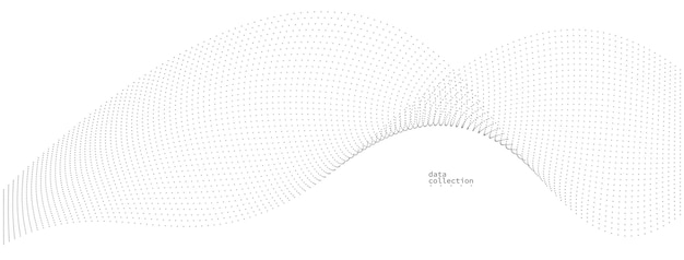 Points gris dans le mouvement vecteur particules d'arrière-plan abstraite tableau courbe d'écoulement ondulée lignes de points dans la technologie du mouvement et l'illustration scientifique