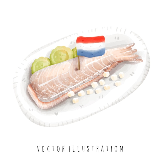 Vecteur les points de repère du symbole hollandais avec des harengs dans le style aquarelle illustration vectorielle