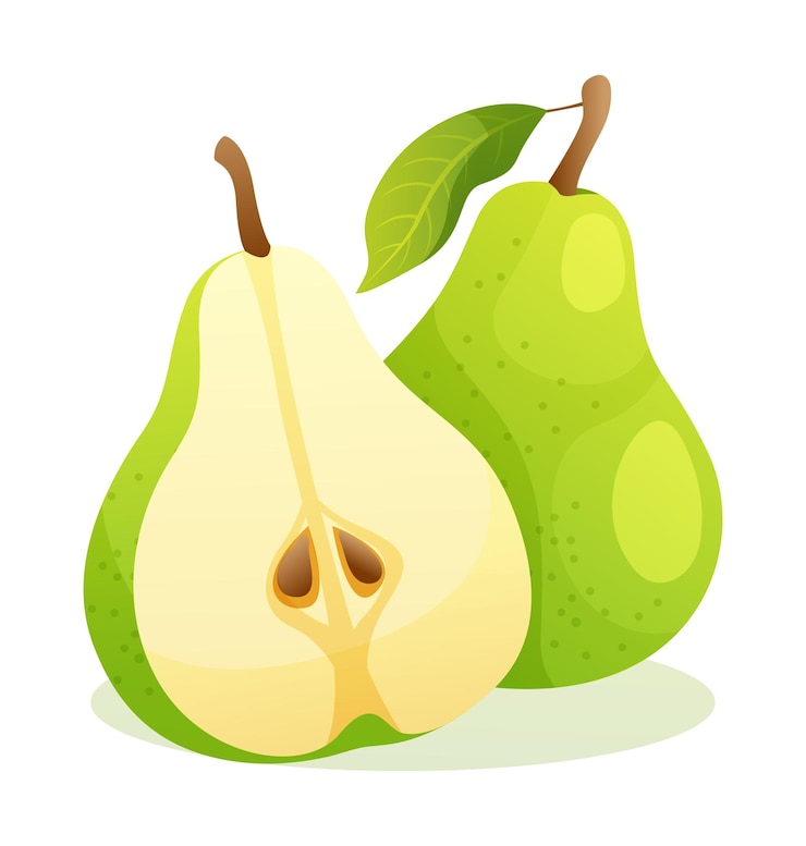 Vecteur poire verte entière et moitié coupée fruit illustration vectorielle isolée sur fond blanc