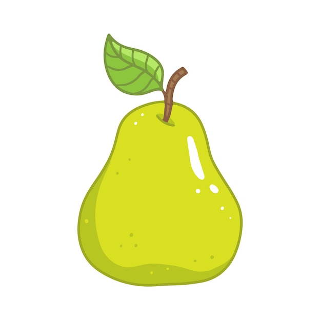 Une poire verte mûre entière avec une feuille dans un style cartoon Illustration vectorielle isolée