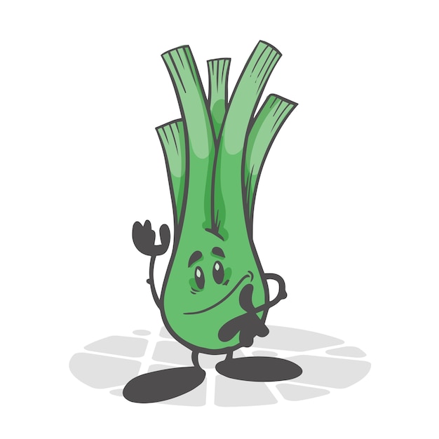 Poireaux Légumes drôles Personnage de dessin animé mignon Illustration vectorielle isolée sur fond blanc
