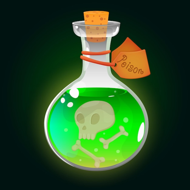 Vecteur poison de potion magique dans une bouteille icône de jeu d'élixir magique crâne et os vecteur d'élément de conception