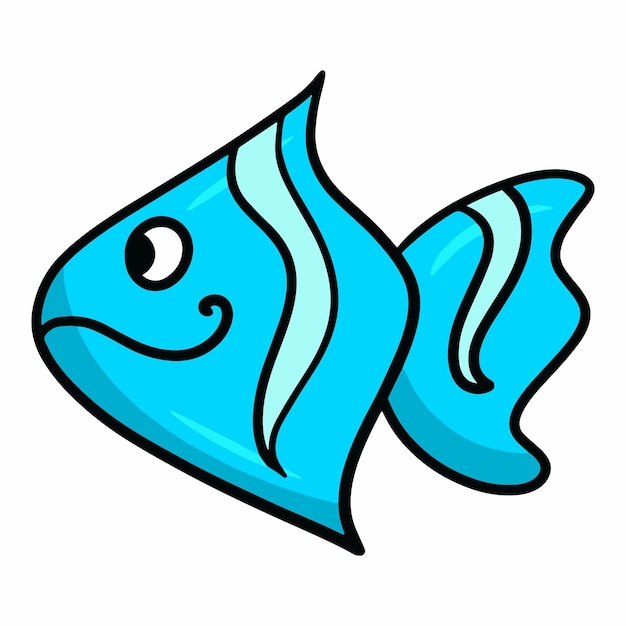 Poisson Bleu Dessin Animé Mignon Brillant Habitant Des Mers Tropicales Aquarium Poisson Illustration Vectorielle