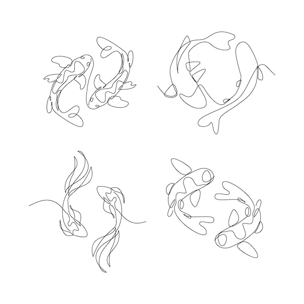 Vecteur poisson carpe koi sur fond blanc dans un style de dessin en ligne continue
