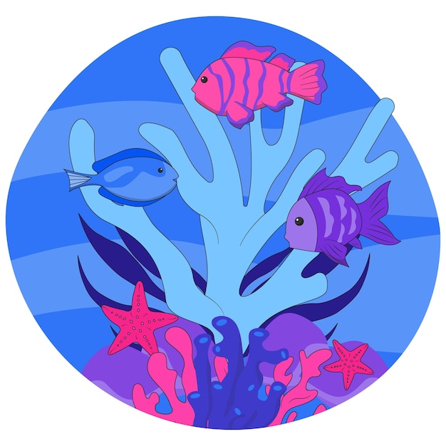 Vecteur un poisson coloré nageant dans un cercle bleu