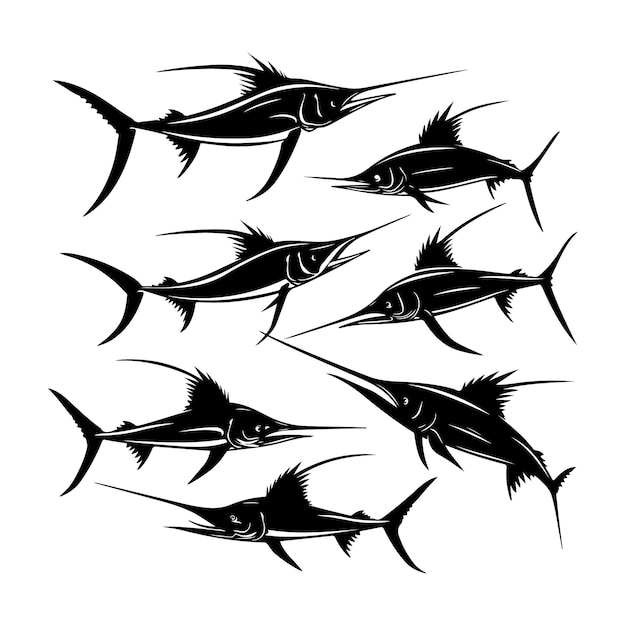 Poisson-épée Poisson noir Silhouette dessin artistique