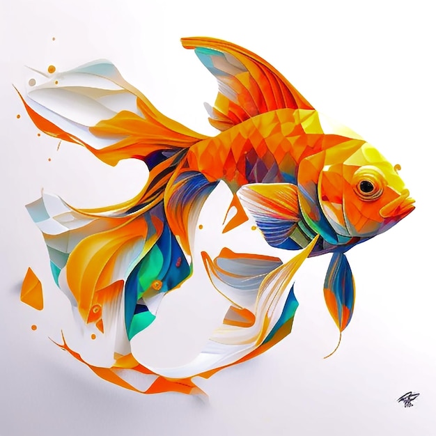 Un poisson avec un fond coloré et le mot or dessus.