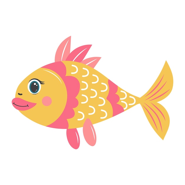 Poisson mignon personnage de poisson tropical de dessin animé illustration vectorielle de dessin illustré plat