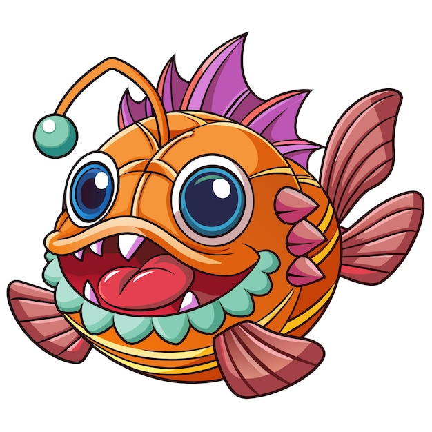 Vecteur le poisson pêcheur apprend le kawaii vecteur