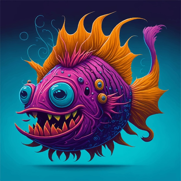 Vecteur poisson pêcheur mer poisson d'aquarium tropical personnage de dessin animé coloré