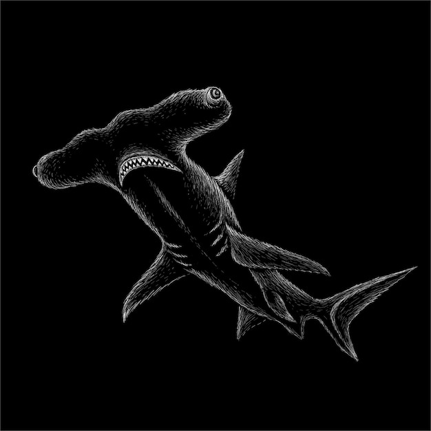 Vecteur le poisson requin logo. fond de requin de style de chasse.
