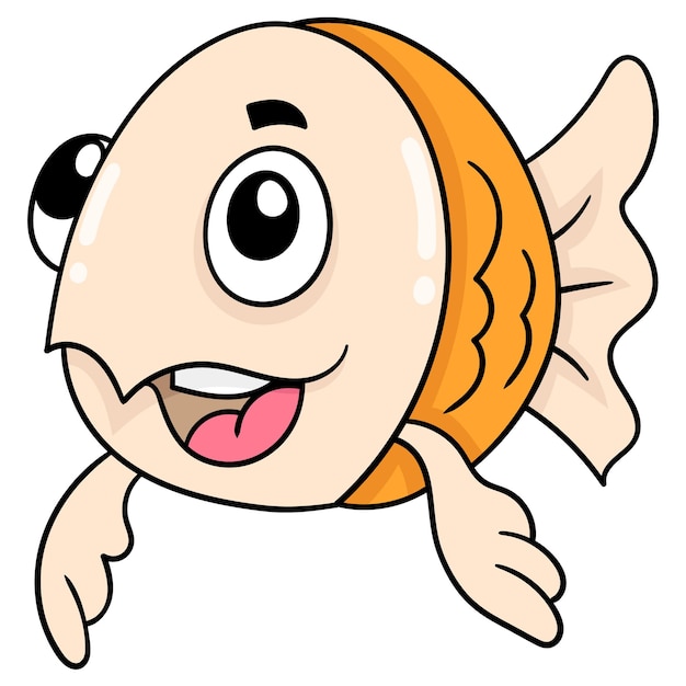 Poisson Rouge Mignon Avec Un Visage Souriant Heureux. Icône De Griffonnage Kawaii.