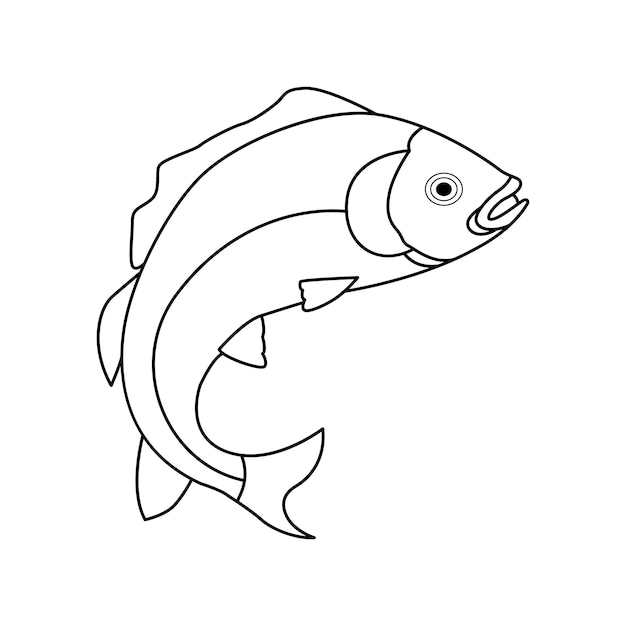 Poisson saumon dans une ligne continue dessinant des fruits de mer frais dans un style d'esquisse linéaire sur fond blanc