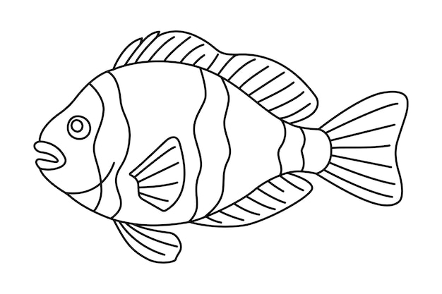 Poisson tropical dessiné à la main page de coloriage