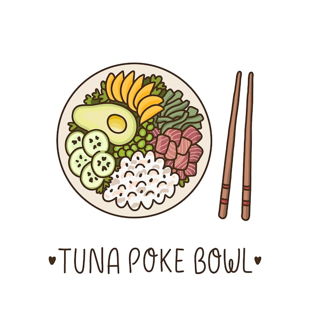 Poke bowl au thon plat hawaïen riz avec ahi thon avocat mangue concombre et algues