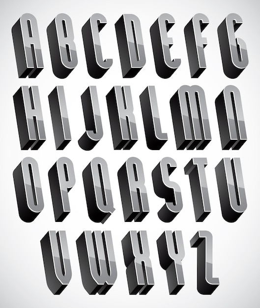Police 3d, ensemble de lettres dimensionnelles fines et hautes faites d'éléments ronds, alphabet monochrome pour la conception.