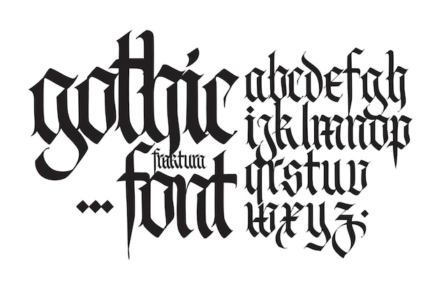Police de l'alphabet anglais gothique à des fins personnelles et commerciales de tatouage