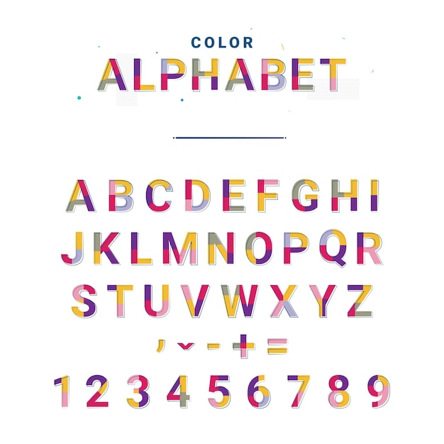 Police de l'alphabet linéaire vectoriel Alphabet de points de couleur dans le style de couleur pour la conception de votre projet