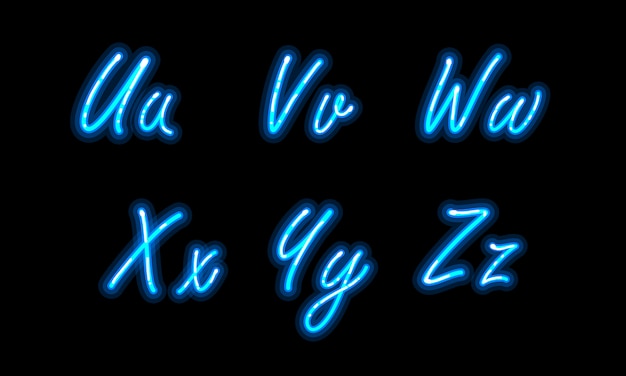 Police de l'alphabet néon en bleu