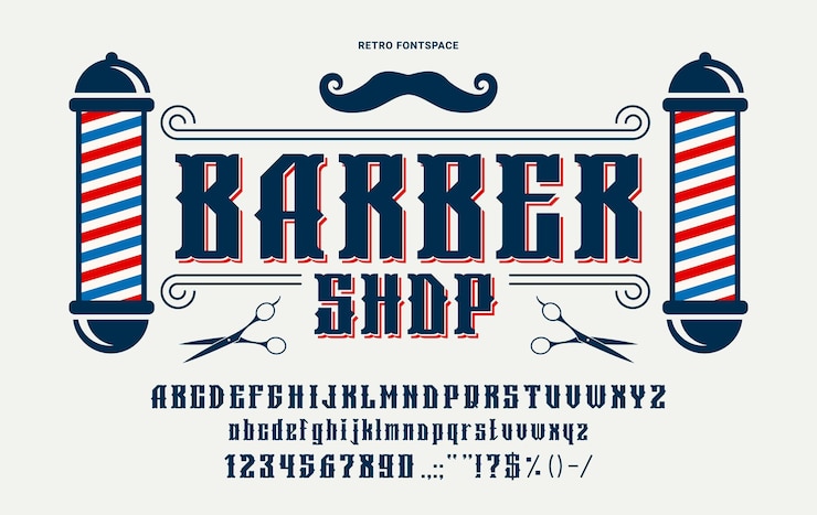 Vecteur une police de barbier rétro, un barbier vintage, un type occidental.