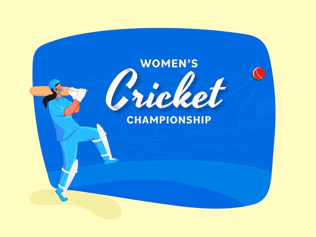 Police De Championnat De Cricket Féminin Avec L'inde Joueuse De Pâte à Frire En Action Pose Sur Fond Bleu Et Jaune