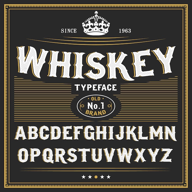 Police d'étiquette de whisky et exemple d'étiquette. police d'aspect vintage aux couleurs noir-or, modifiable et en couches