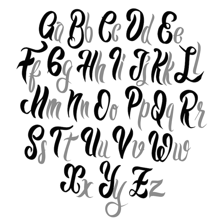 Vecteur police de lettrage au pinceau. alphabet d'illustration. dessiné à la main