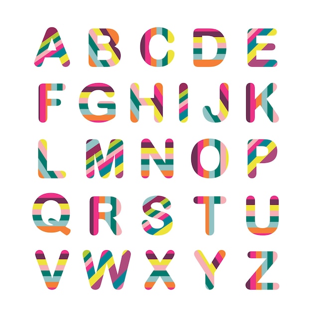 Police des lettres de l'alphabet Style audacieux de couleur rayée