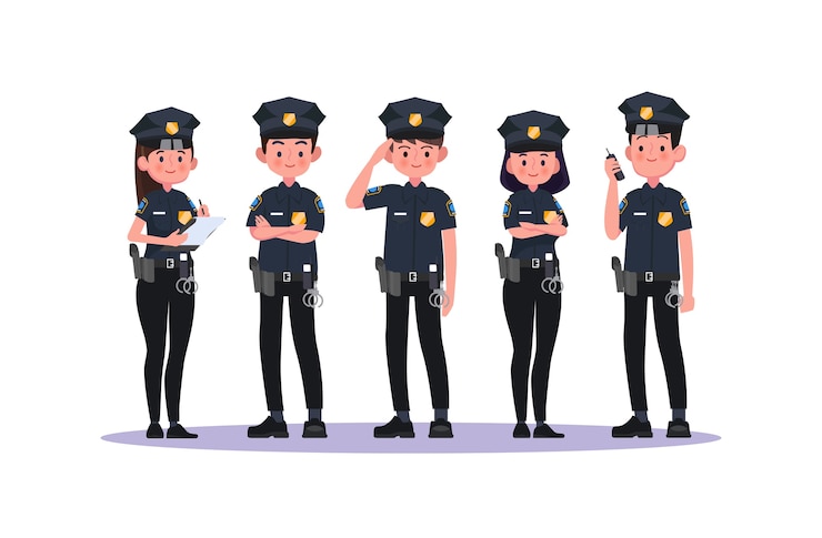Vecteur police en uniforme homme de police et femme policière, flics. illustration.