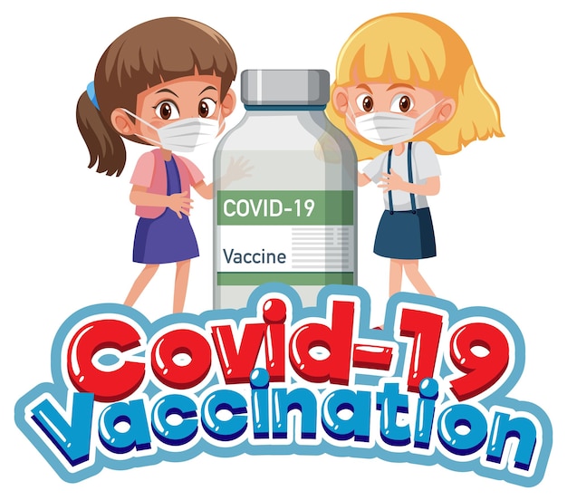 Police De Vaccination Covid-19 Avec Enfants Et Bouteille De Vaccin Covid-19