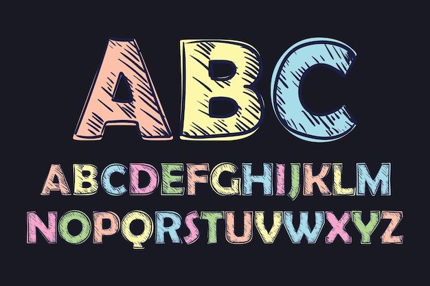 Police de vecteur alphabet décoratif. Style de griffonnage