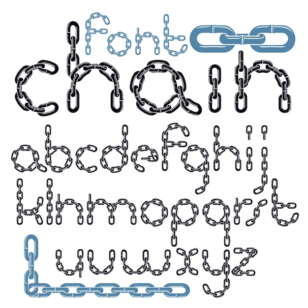 Vecteur la police vectorielle, la dactylographie à la mode peut être utilisée dans la création d'affiches. lettres décoratives en minuscules créées à l'aide d'un maillon de chaîne en métal.
